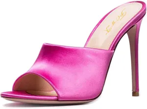 FOWT Chic Leather Pointed Toe Classic Mules Slide Womens Sandals Stylish Thin High 4 IN Heels Elegant Street Dress Office Business Gold Pumps Summer Shoes, US Size 4-16 M