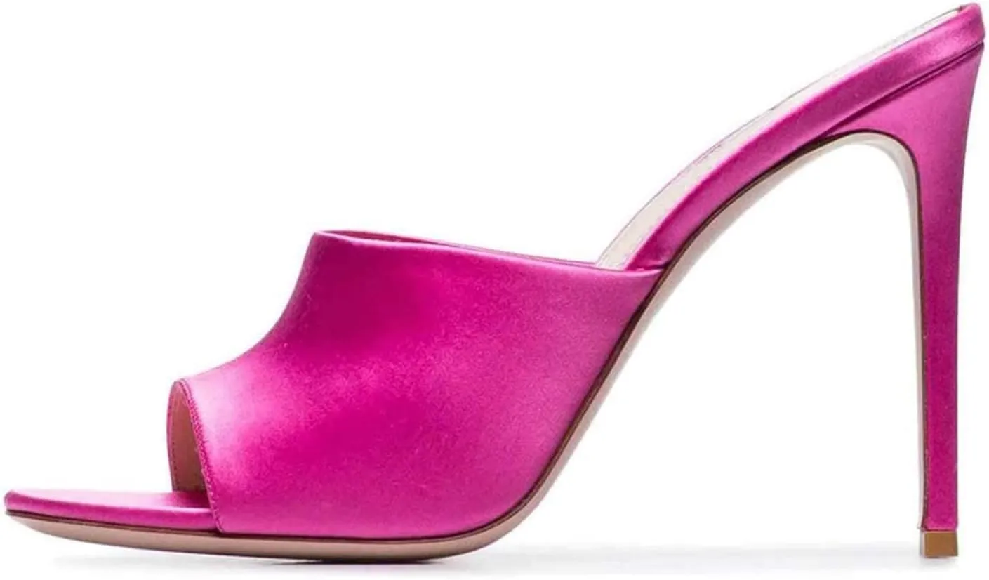 FOWT Chic Leather Pointed Toe Classic Mules Slide Womens Sandals Stylish Thin High 4 IN Heels Elegant Street Dress Office Business Gold Pumps Summer Shoes, US Size 4-16 M