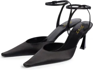 FOWT Women Graceful Pointed Toe Satin Pumps Chic High Heel Ankle Strap Buckle Prom Bride Dressy Sandals Size 4-16 US