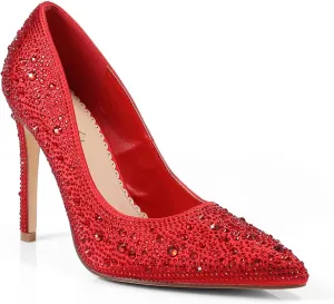 FREDERICK'S OF HOLLYWOOD- Pointy Toe Full Rhinstone Pump W Pencil Heel, FOH-Samantha