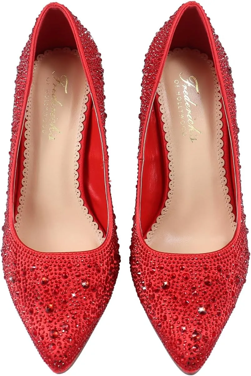 FREDERICK'S OF HOLLYWOOD- Pointy Toe Full Rhinstone Pump W Pencil Heel, FOH-Samantha