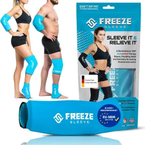 FreezeSleeve Ice & Heat Therapy Sleeve- Reusable, Flexible Gel Hot/Cold Pack, 360 Coverage for Knee, Elbow, Ankle, Wrist- Turquoise, Large