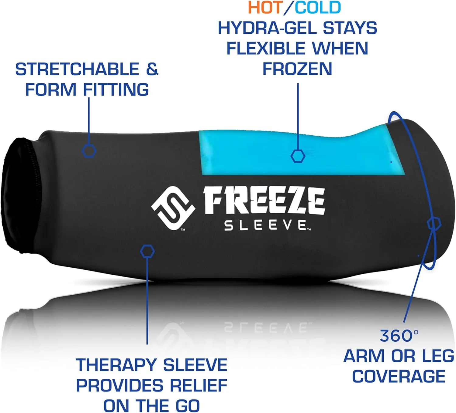 FreezeSleeve Ice and Heat Therapy Sleeve | Reusable Ice Pack Flexible Gel Compression Sleeve for Pain Relief and Recovery of Elbow Knee Ankle Leg Wrist Injuries | Blue Camo X Large 2 Pieces