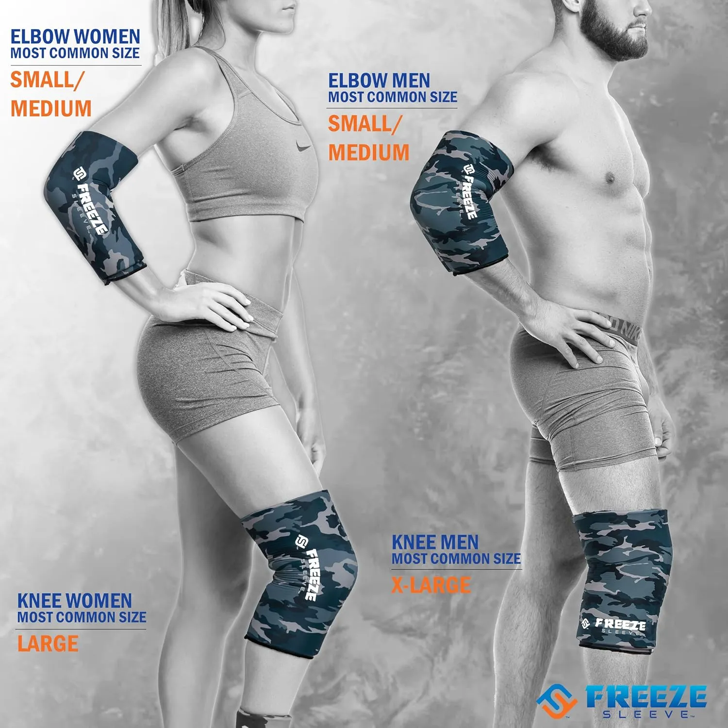 FreezeSleeve Ice and Heat Therapy Sleeve | Reusable Ice Pack Flexible Gel Compression Sleeve for Pain Relief and Recovery of Elbow Knee Ankle Leg Wrist Injuries | Blue Camo X Large 2 Pieces
