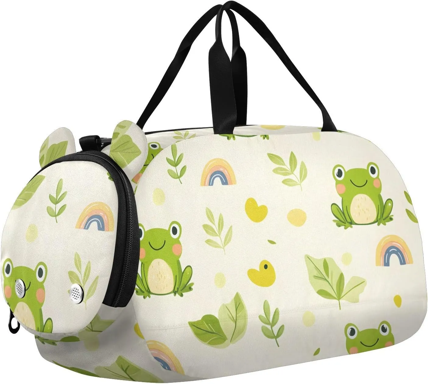 Frogs with Fun Elements Youth Sports Duffel Bag with Ventilated Shoe Compartment|All-Season Lightweight Travel Gym Bag for Girls & Boys|Water-Resistant Gear Bag