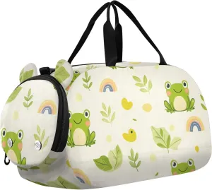 Frogs with Fun Elements Youth Sports Duffel Bag with Ventilated Shoe Compartment|All-Season Lightweight Travel Gym Bag for Girls & Boys|Water-Resistant Gear Bag