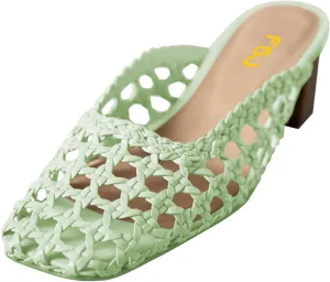 FSJ Women Braided Heeled Sandals Strappy Woven Square Closed Toe Chic Backless Mules Slip On Block Heels Hollow Out Summer Shoes Size 4-16 US