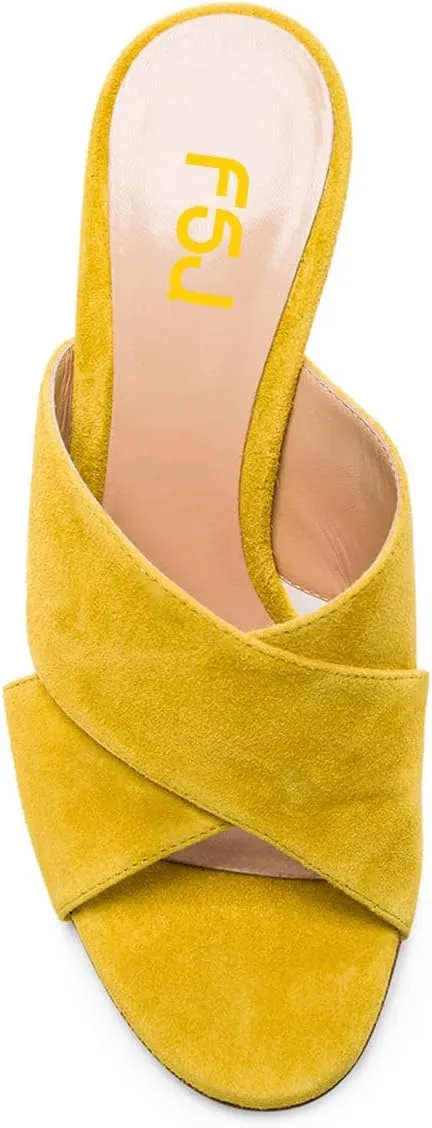 FSJ Women Chic Open Toe Suede Mules Toroidal High Heel Slip On Vacation Casual Dress Ladies Sandal Shoes Size 4-15 US