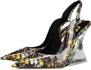 FSJ Women Chic Pointed Toe Slingback Pumps Sexy Transparent Chunky High Heel Slip On Graduation Homecoming Dress Shoes Size 4-15 US