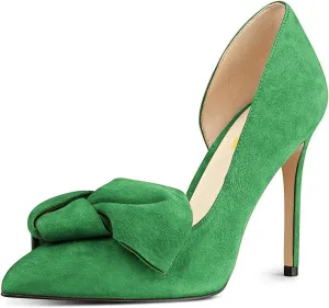 FSJ Women Chic Suede D'Orsay Pointy Toe Dress Shoes with Bowknot High Heel Ladies Pumps Size 4-15 US