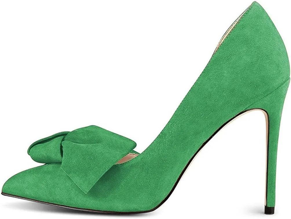FSJ Women Chic Suede D'Orsay Pointy Toe Dress Shoes with Bowknot High Heel Ladies Pumps Size 4-15 US