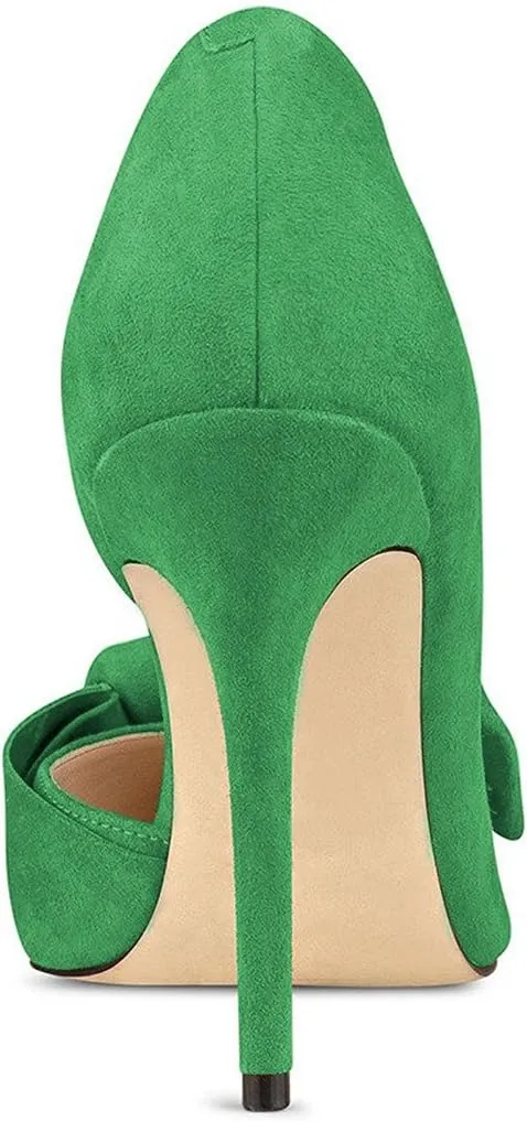 FSJ Women Chic Suede D'Orsay Pointy Toe Dress Shoes with Bowknot High Heel Ladies Pumps Size 4-15 US