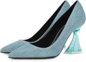 FSJ Women Classic Closed Pointed Toe Dress Pumps Chic Transparent Chunky Block High Heel Slip-On Office Ladies Casual Party Shoes Size 4-16 US
