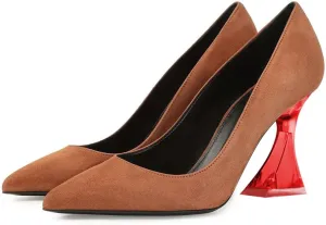 FSJ Women Classic Closed Pointed Toe Dress Pumps Chic Transparent Chunky Block High Heel Slip-On Office Ladies Casual Party Shoes Size 4-16 US
