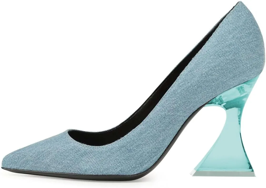 FSJ Women Classic Closed Pointed Toe Dress Pumps Chic Transparent Chunky Block High Heel Slip-On Office Ladies Casual Party Shoes Size 4-16 US
