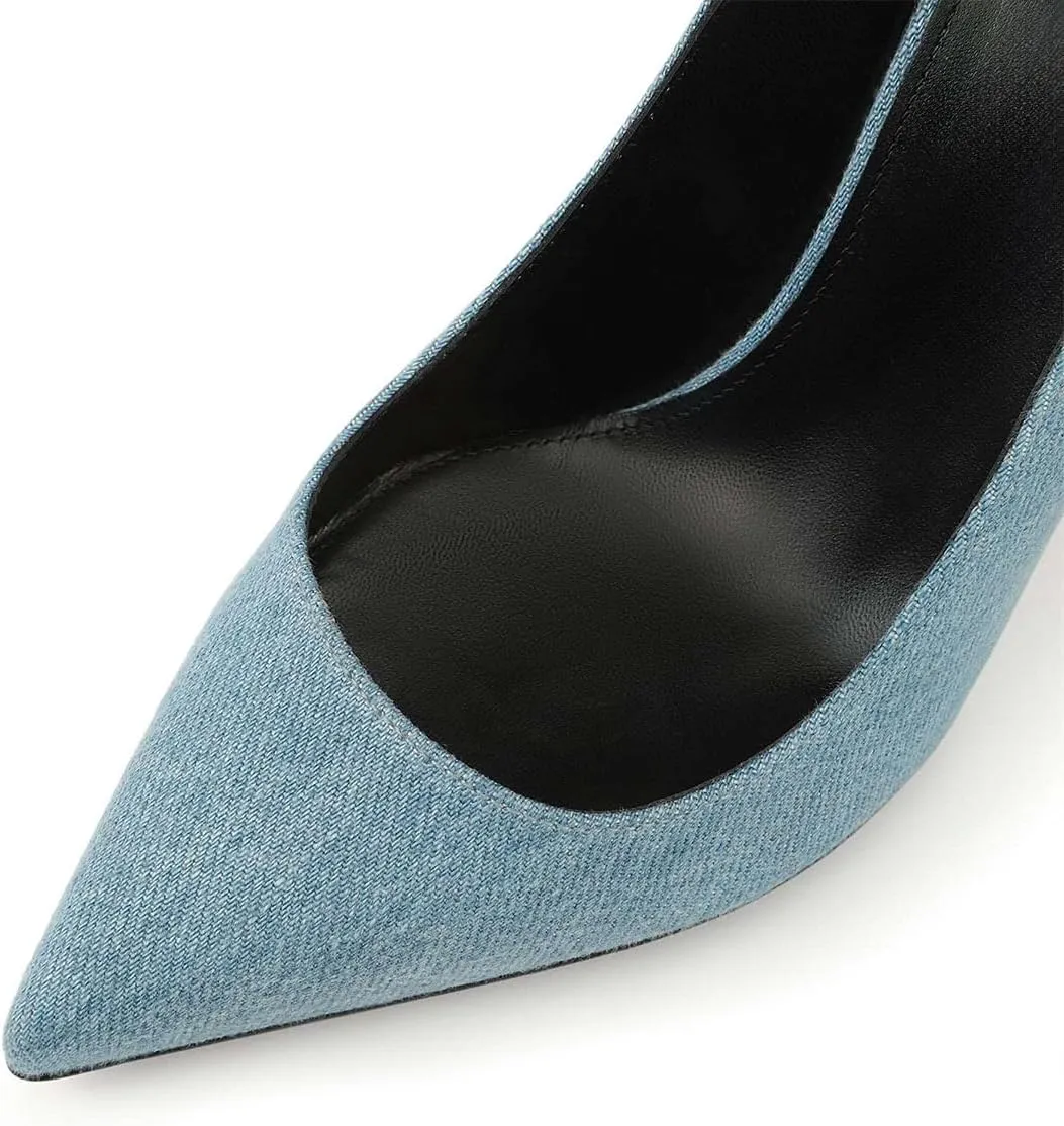 FSJ Women Classic Closed Pointed Toe Dress Pumps Chic Transparent Chunky Block High Heel Slip-On Office Ladies Casual Party Shoes Size 4-16 US