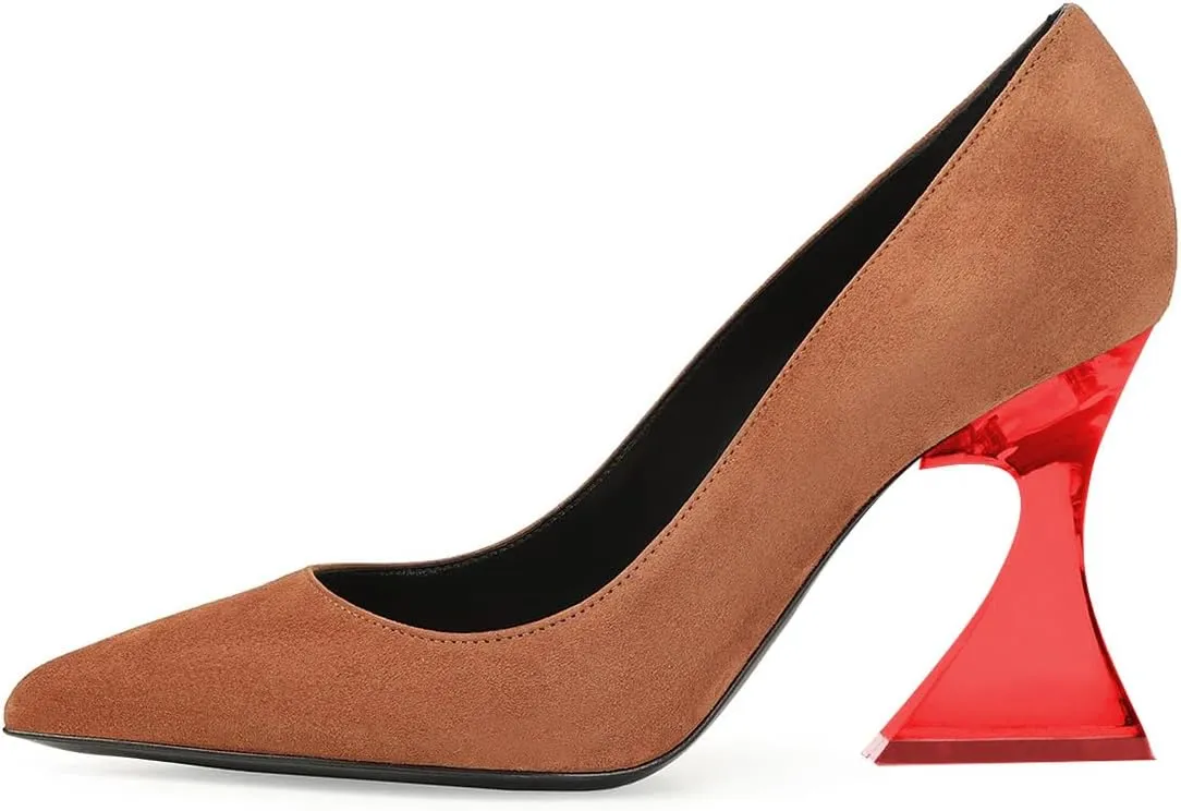 FSJ Women Classic Closed Pointed Toe Dress Pumps Chic Transparent Chunky Block High Heel Slip-On Office Ladies Casual Party Shoes Size 4-16 US