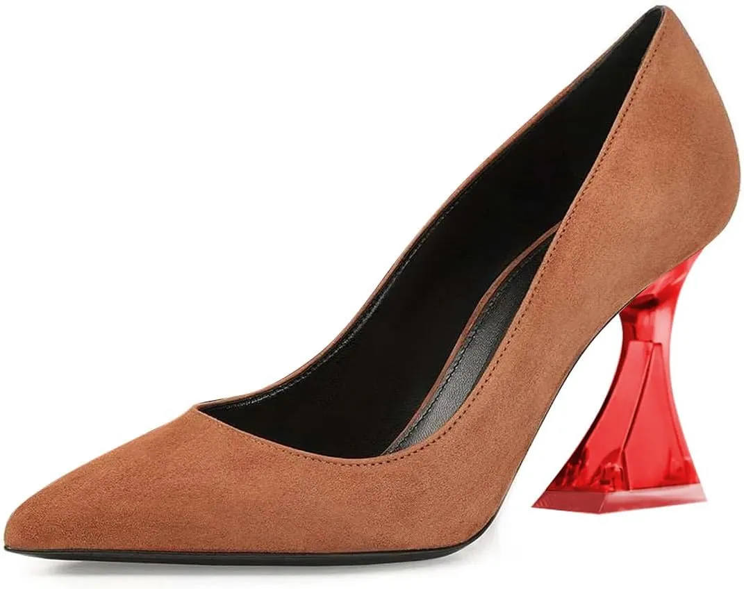 FSJ Women Classic Closed Pointed Toe Dress Pumps Chic Transparent Chunky Block High Heel Slip-On Office Ladies Casual Party Shoes Size 4-16 US