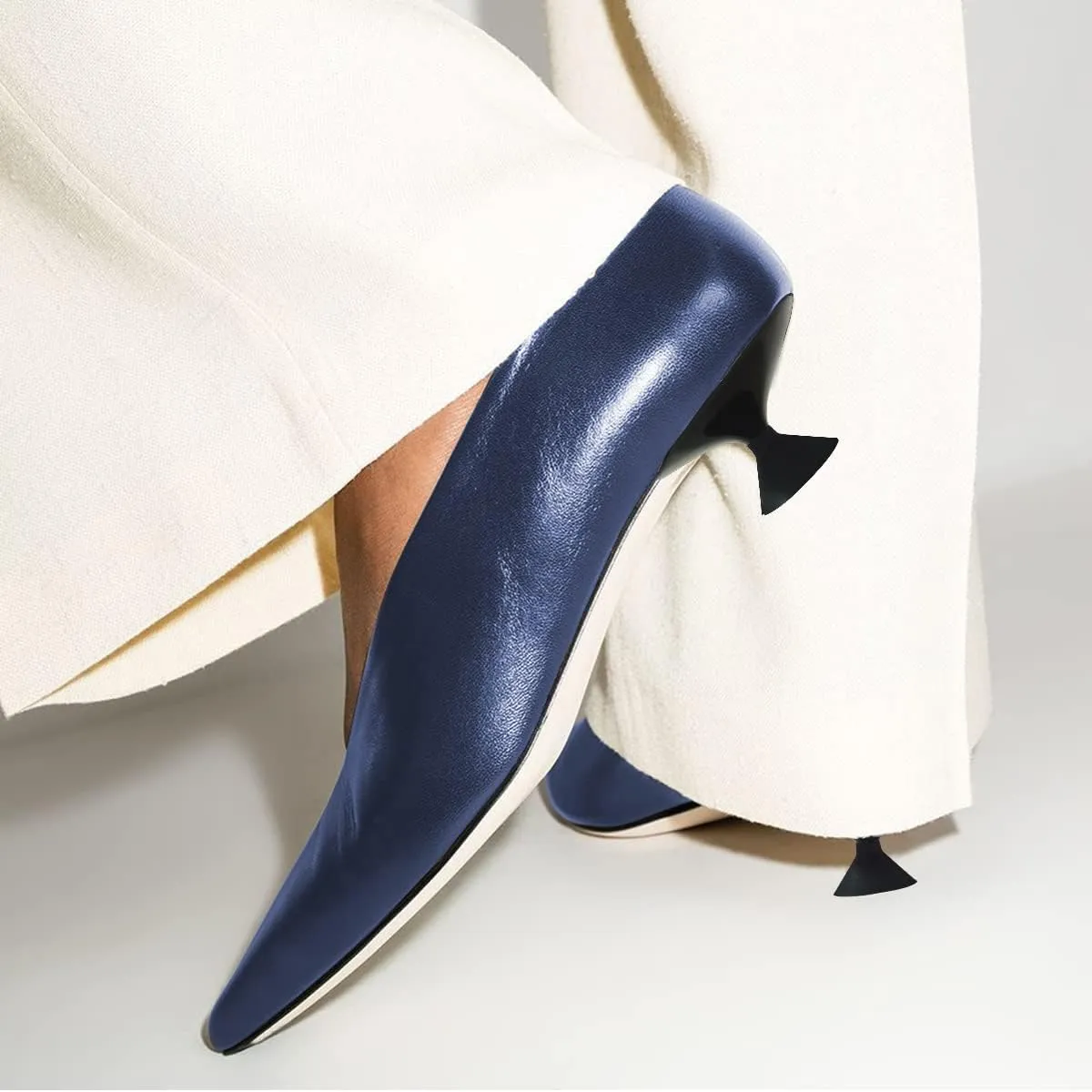 FSJ Women Fashion Pointed Toe V Cut Low Kitten Heel Slip On Pumps Soft Leather Ladies Daily Comfort Basic Dress Shoes Size 4-15 US