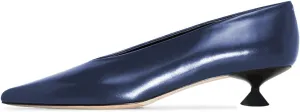 FSJ Women Fashion Pointed Toe V Cut Low Kitten Heel Slip On Pumps Soft Leather Ladies Daily Comfort Basic Dress Shoes Size 4-15 US