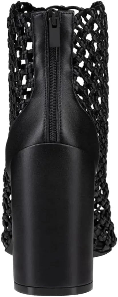 FSJ Women Woven Ankle Boots Chunky Block Heels Back Zip Comfortable Heeled Sandals Chic Booties Casual Party Wear Shoes Size 4-16 US