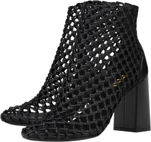 FSJ Women Woven Ankle Boots Chunky Block Heels Back Zip Comfortable Heeled Sandals Chic Booties Casual Party Wear Shoes Size 4-16 US