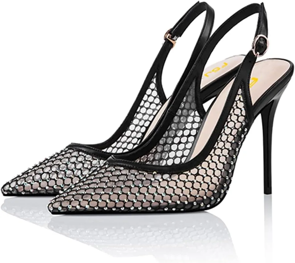 FSJ Women's Pointed Toe Stiletto Pumps Chic Slingback High Heels Slip on Ladies Party Office Dress Ladies Shoes