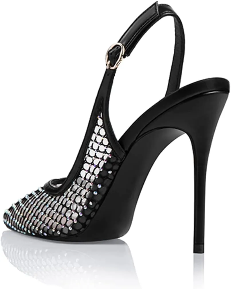 FSJ Women's Pointed Toe Stiletto Pumps Chic Slingback High Heels Slip on Ladies Party Office Dress Ladies Shoes