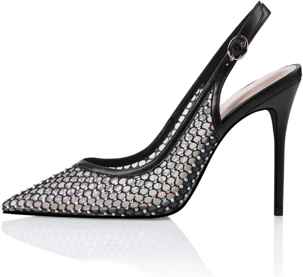 FSJ Women's Pointed Toe Stiletto Pumps Chic Slingback High Heels Slip on Ladies Party Office Dress Ladies Shoes