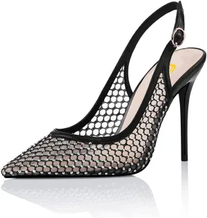 FSJ Women's Pointed Toe Stiletto Pumps Chic Slingback High Heels Slip on Ladies Party Office Dress Ladies Shoes