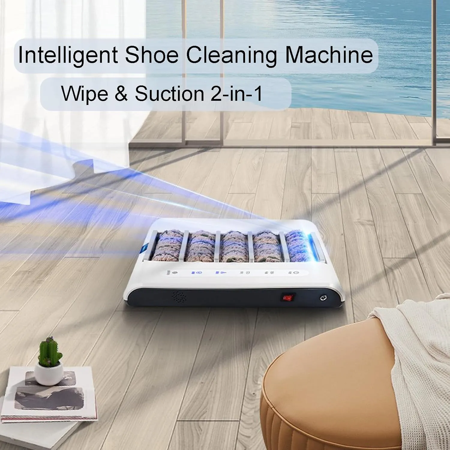 Fully Automatic Sole Cleaning Machine, Automatic Induction Shoe Polisher, Shoe Polishing Machine,Waterless Shoes Sole Cleaning Equipment with 1000PA Suction (White, 35 × 35.3 × 5.3cm)