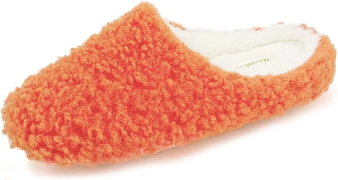 Fuzzy Curly House Slippers for Women With Memory Foam, Winter Cozy Lightweight Washable Ladies Slippers for Indoor Rubber Sole Slip on