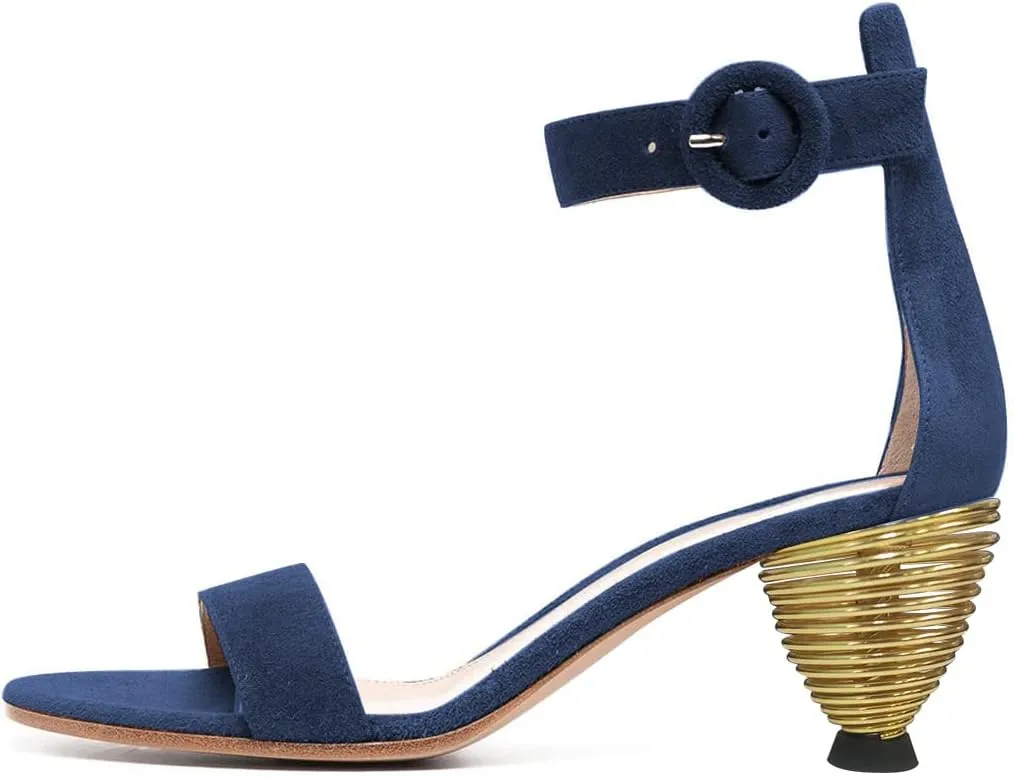 FYS Women Almond Toe Ankle Strap Heeled Sandals Chic Gold Mental Spring High Heel Dress Summer Party Prom Shoes Size 4-15 US