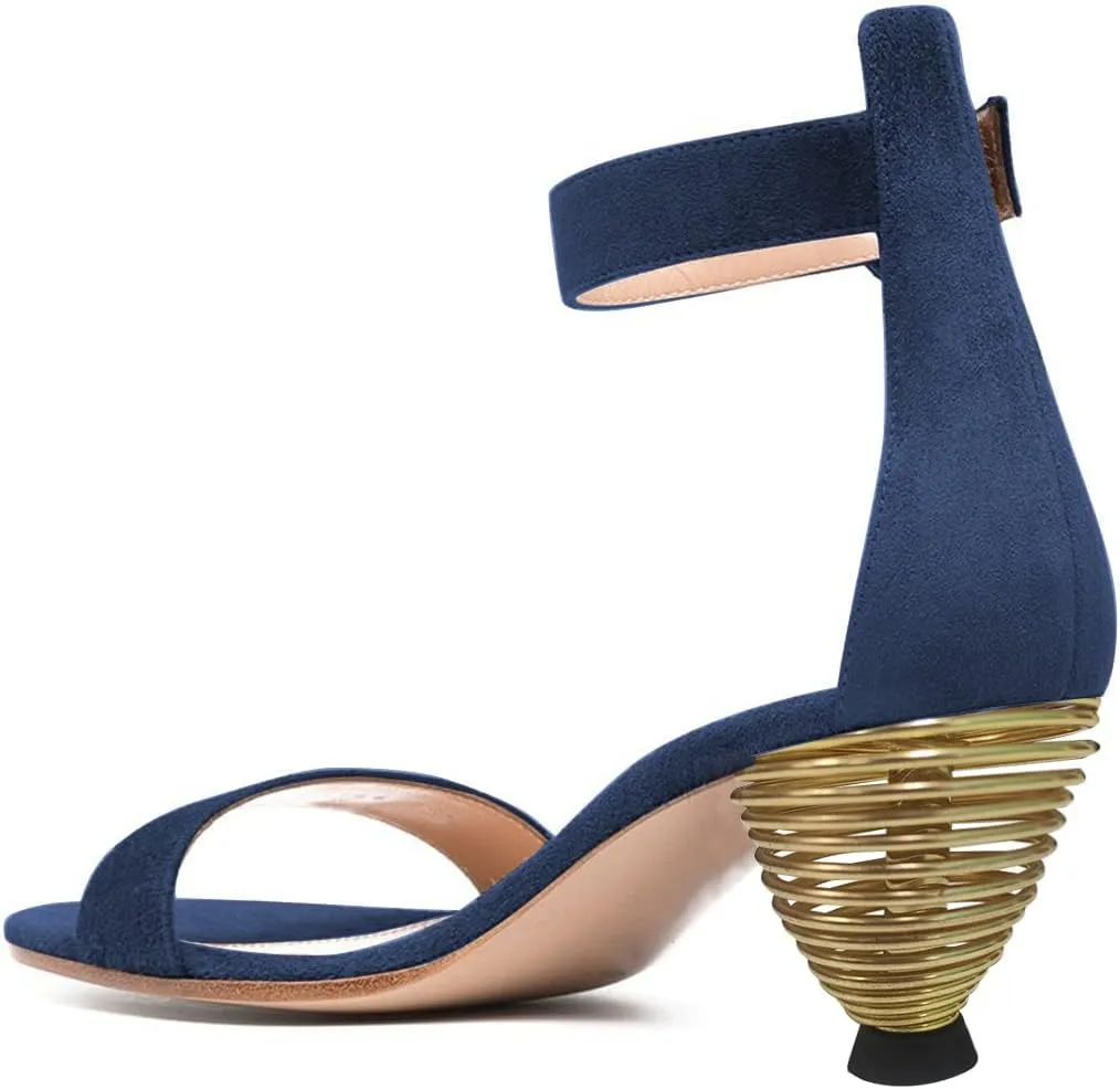 FYS Women Almond Toe Ankle Strap Heeled Sandals Chic Gold Mental Spring High Heel Dress Summer Party Prom Shoes Size 4-15 US
