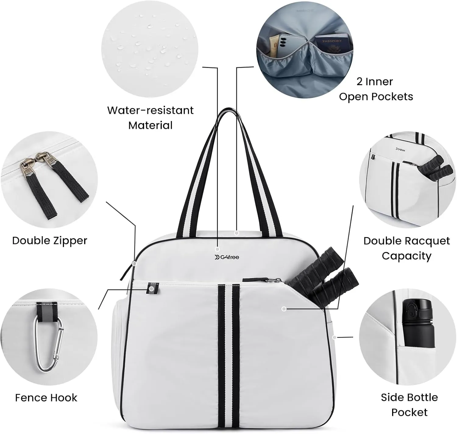 G4Free Pickleball Bag, Pickleball Bag Tote for Women and Men