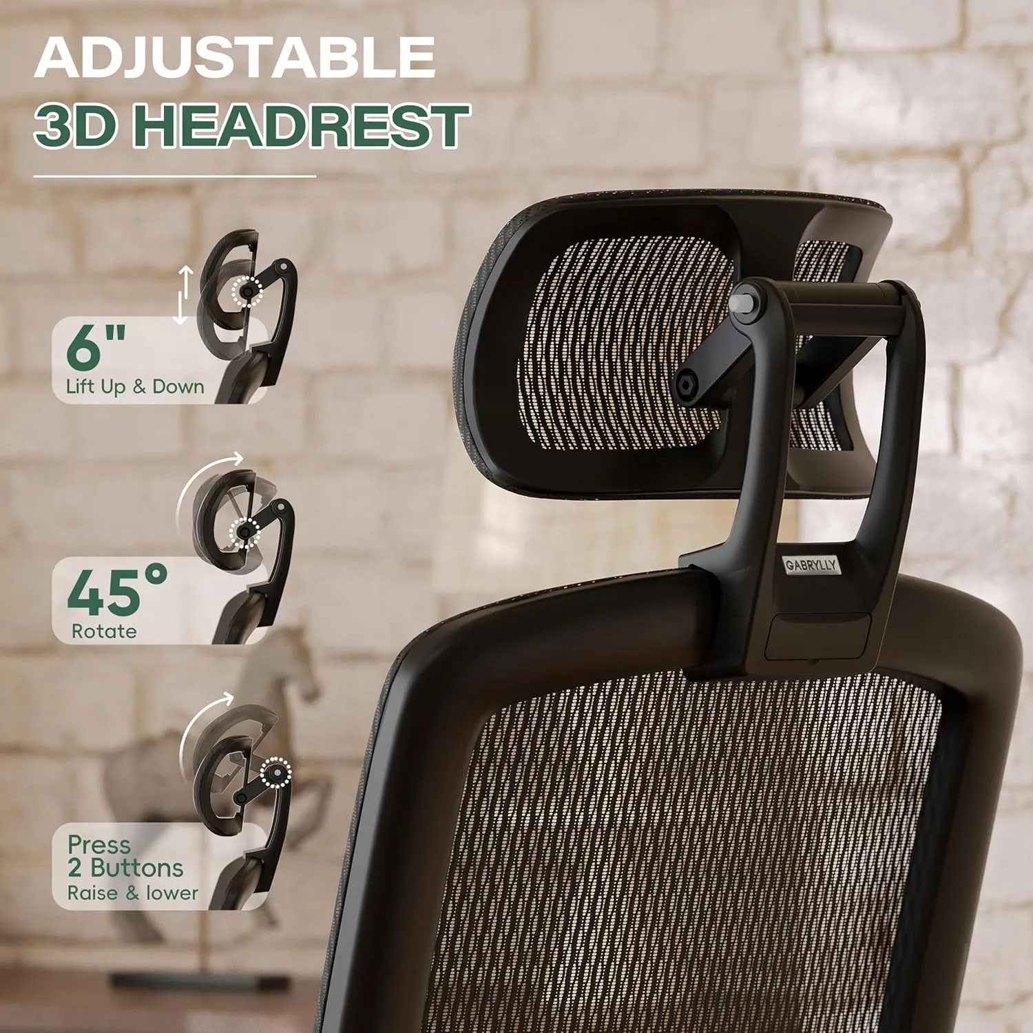GABRYLLY Ergonomic Office Chair with Footrest, High Back Home Desk Chair - 3D Headrest, Flip-Up Arms, 135° Tilt and Wide Cushion, Heavy Duty Mesh Chairs for Task Computer Gaming,GYB01-FT