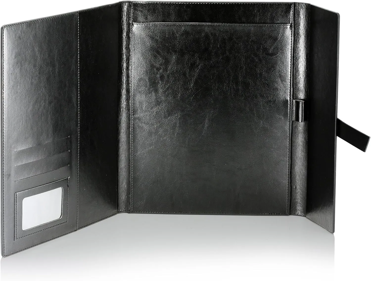 Gallaway Leather Padfolio Portfolio Folder – Slim Portfolio Folio Organizer Holder for Letter Legal A4 Note Pads Notebooks for Men Women Refillable Business Leather Portfolio Binder, Black