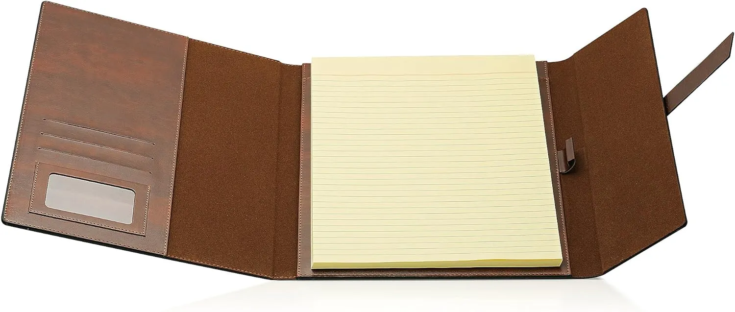 GALLAWAY LEATHER Padfolio Portfolio Folder – Slim Portfolio Folio Organizer Holder for Letter Legal A4 Note Pads Notebooks for Men Women Refillable Business Leather Portfolio Binder, Dark Chocolate