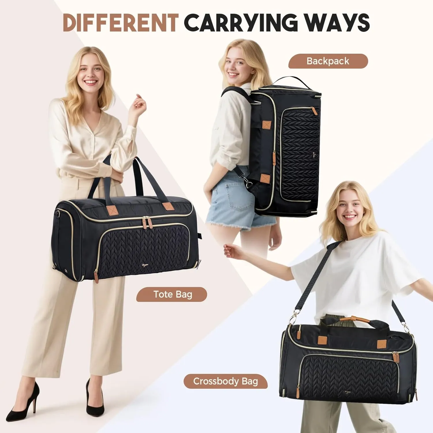 Garment Duffle Bags for Travel, Convertible Travel Garment Bag for Women, Carry on Garment Duffle Bag Backpack with Shoe Compartment, 4ni1 Hanging Weekender Bag, Black