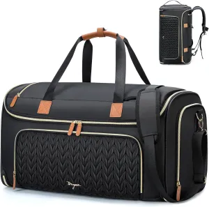 Garment Duffle Bags for Travel, Convertible Travel Garment Bag for Women, Carry on Garment Duffle Bag Backpack with Shoe Compartment, 4ni1 Hanging Weekender Bag, Black