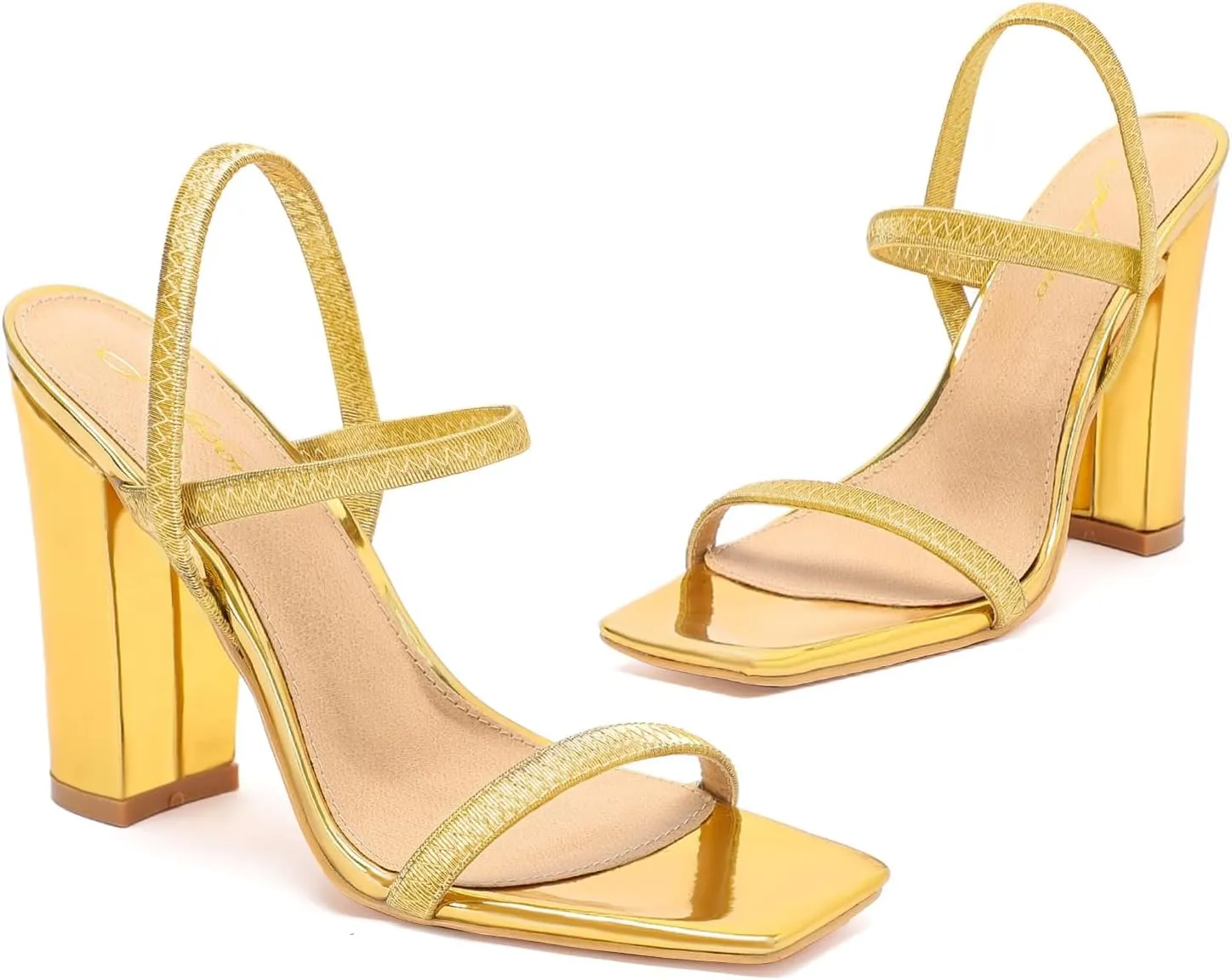 geluboao Heels Sandals for Women Open Square Toe Strappy Lace Up Heels Ankle Strap High Chunky Block Heeled Sandals