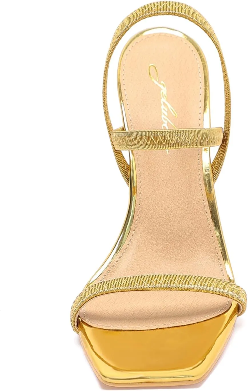 geluboao Heels Sandals for Women Open Square Toe Strappy Lace Up Heels Ankle Strap High Chunky Block Heeled Sandals