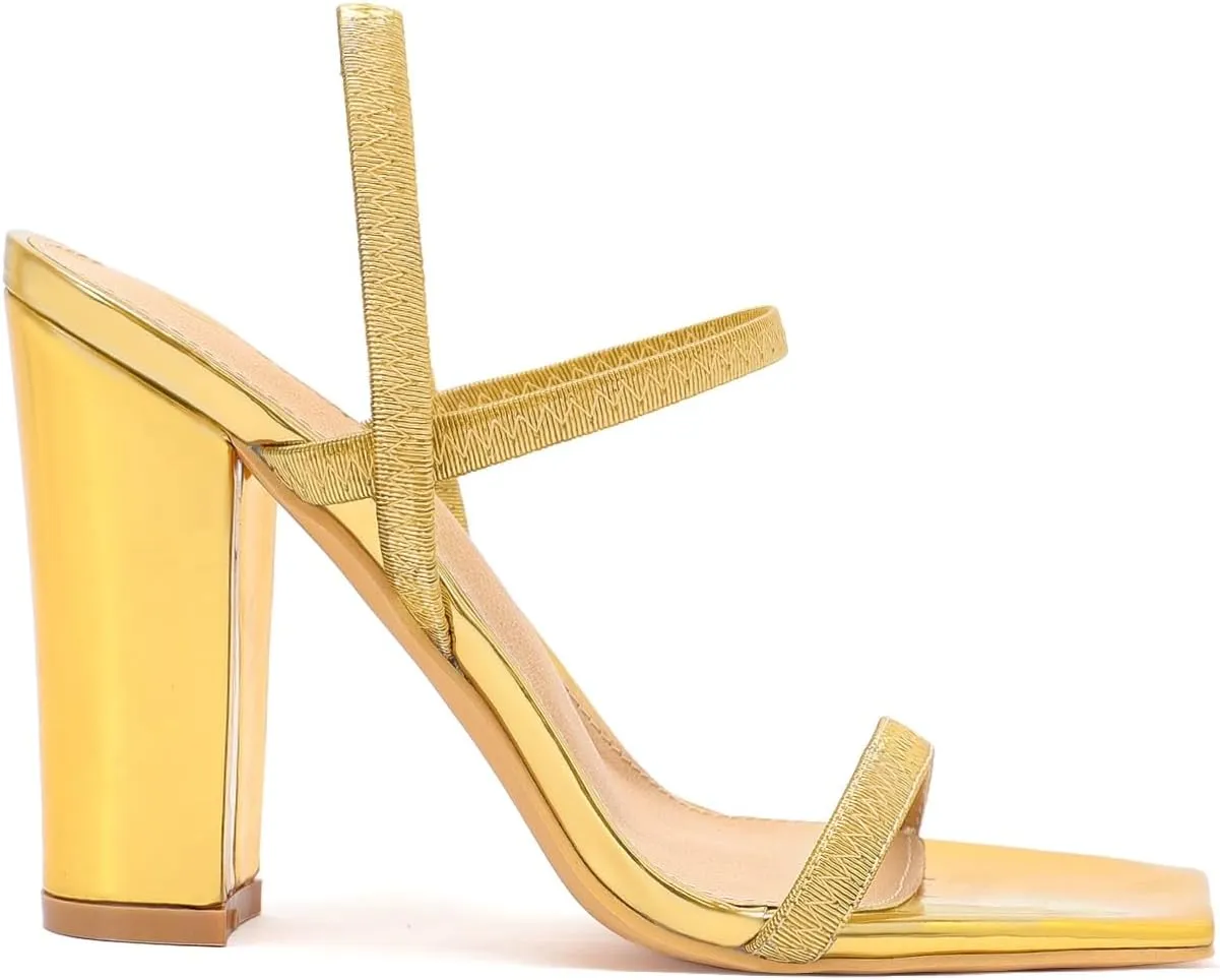geluboao Heels Sandals for Women Open Square Toe Strappy Lace Up Heels Ankle Strap High Chunky Block Heeled Sandals
