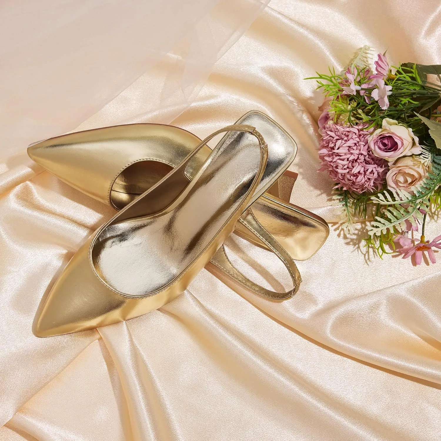 GENSHUO Slingback Kitten Heels for Women Pumps Closed Pointed Toe 2.3 Inch Low Heel Dress Shoes Comfortable Sexy Slip On Wedding Work Party Pumps