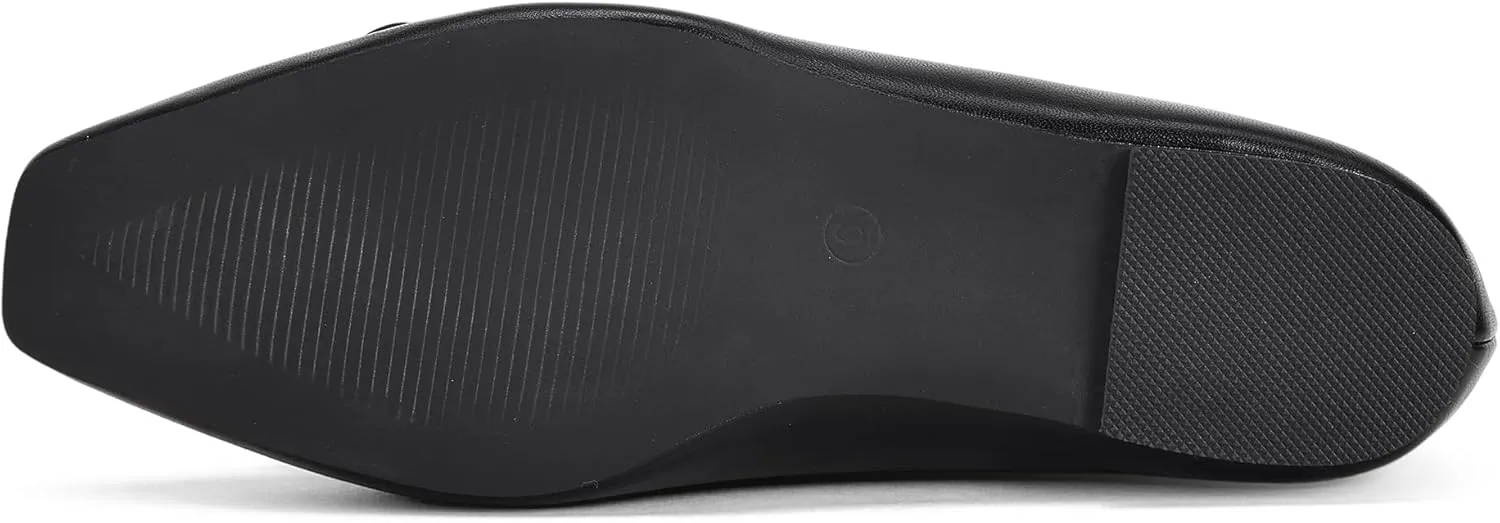 GENSHUO Women’s Square Toe Flats Metal Bow Slip On Ballet Flats Comfort Low Heel Shoes Classic and Chic
