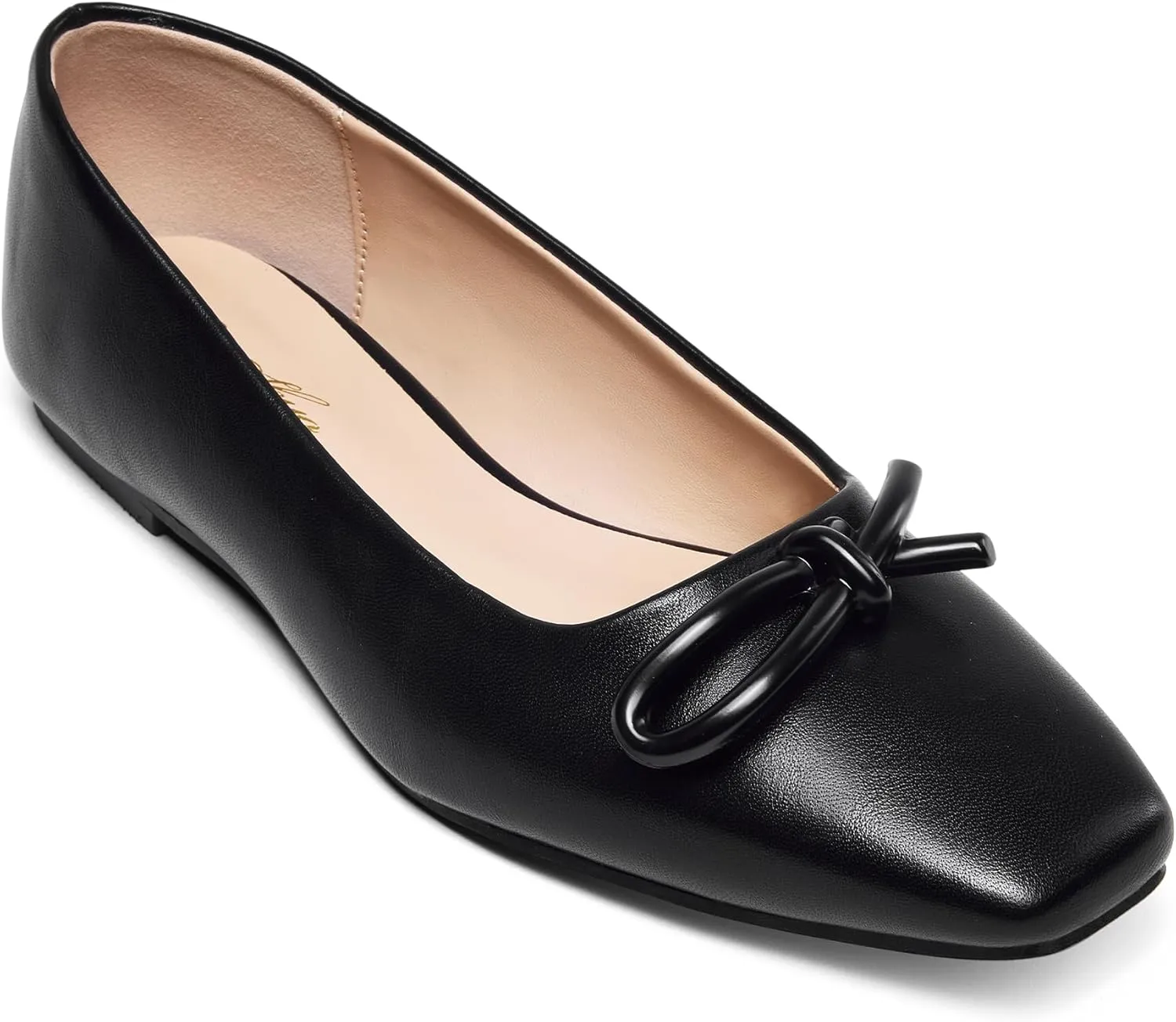 GENSHUO Women’s Square Toe Flats Metal Bow Slip On Ballet Flats Comfort Low Heel Shoes Classic and Chic
