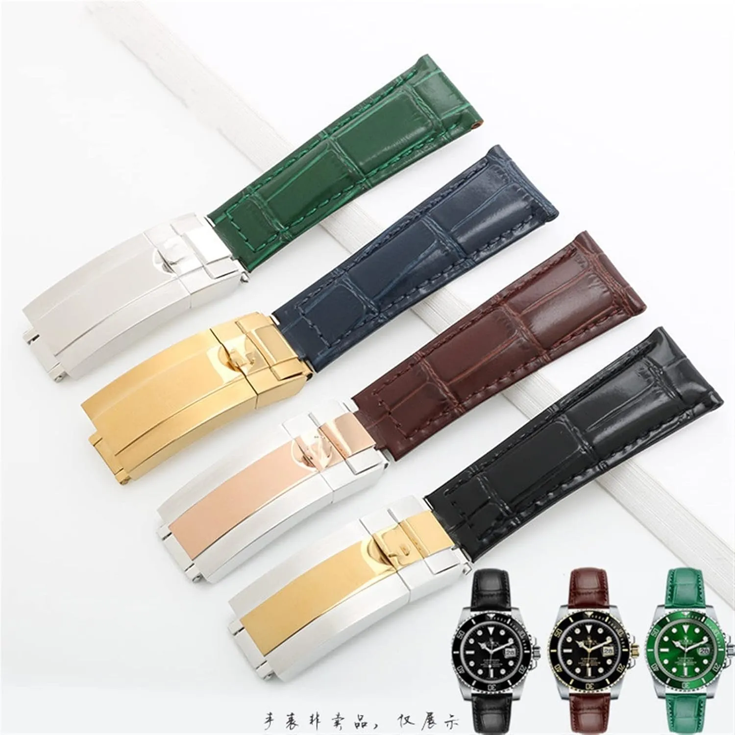Genuine Leather Strap For Rolex Water Ghost Daytona Yacht Logtype Green Leather Bracelet 20mm Butterfly Buckle Watch Band