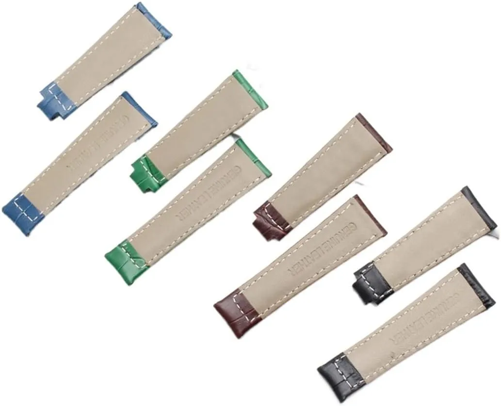 Genuine Leather Strap For Rolex Water Ghost Daytona Yacht Logtype Green Leather Bracelet 20mm Butterfly Buckle Watch Band