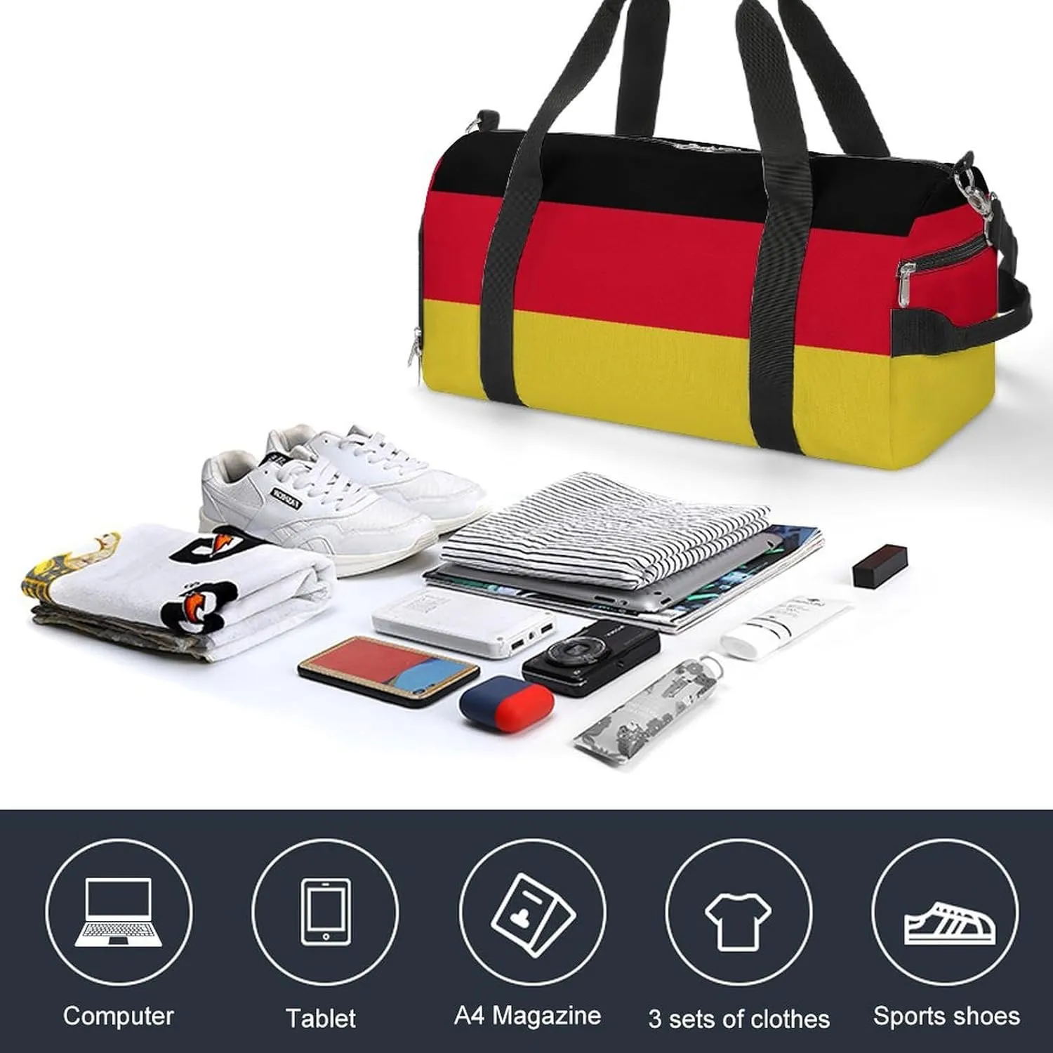 Germany Flag Duffel Bag for Men Women with Wet Pocket Shoe Compartment