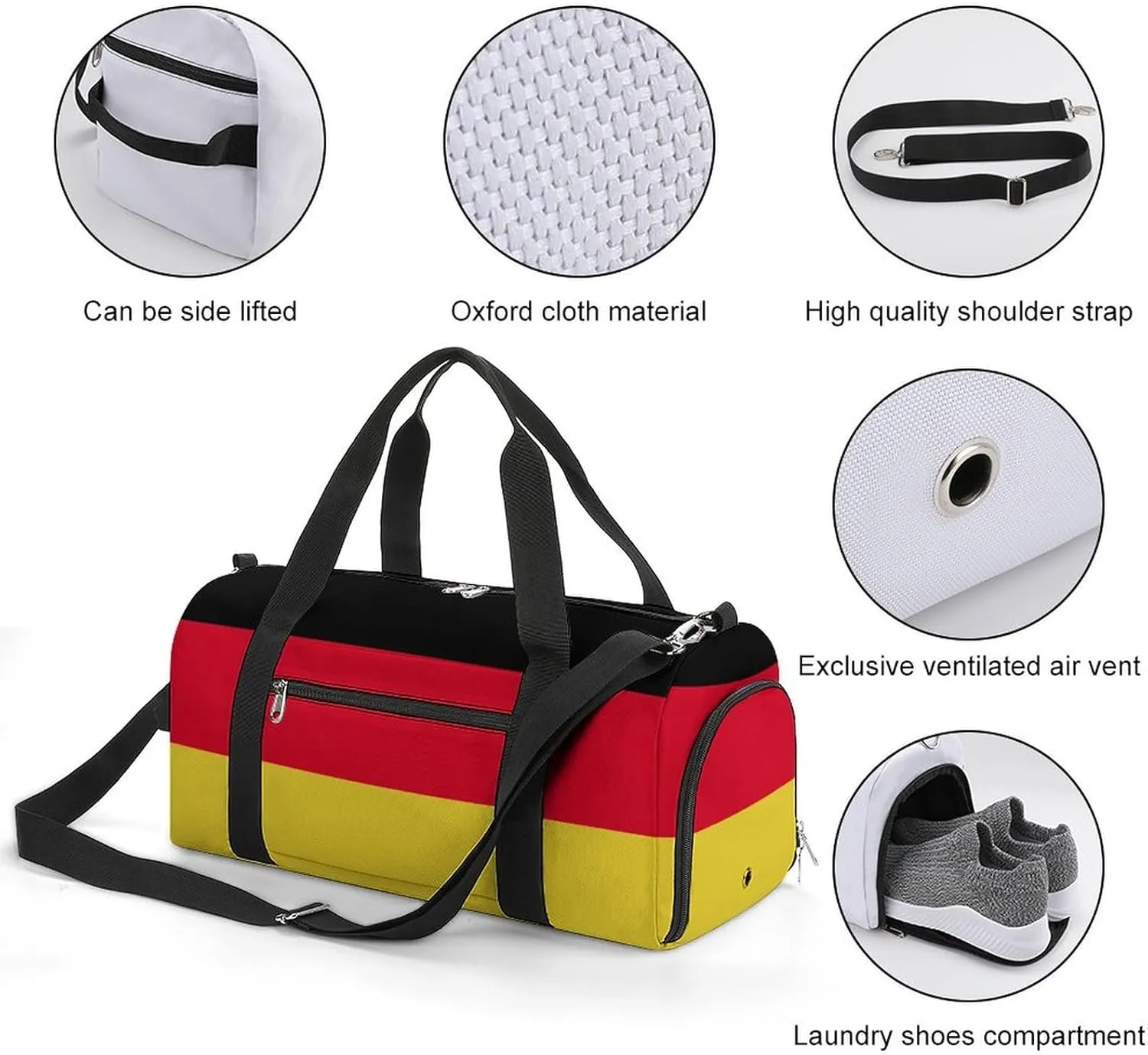Germany Flag Duffel Bag for Men Women with Wet Pocket Shoe Compartment